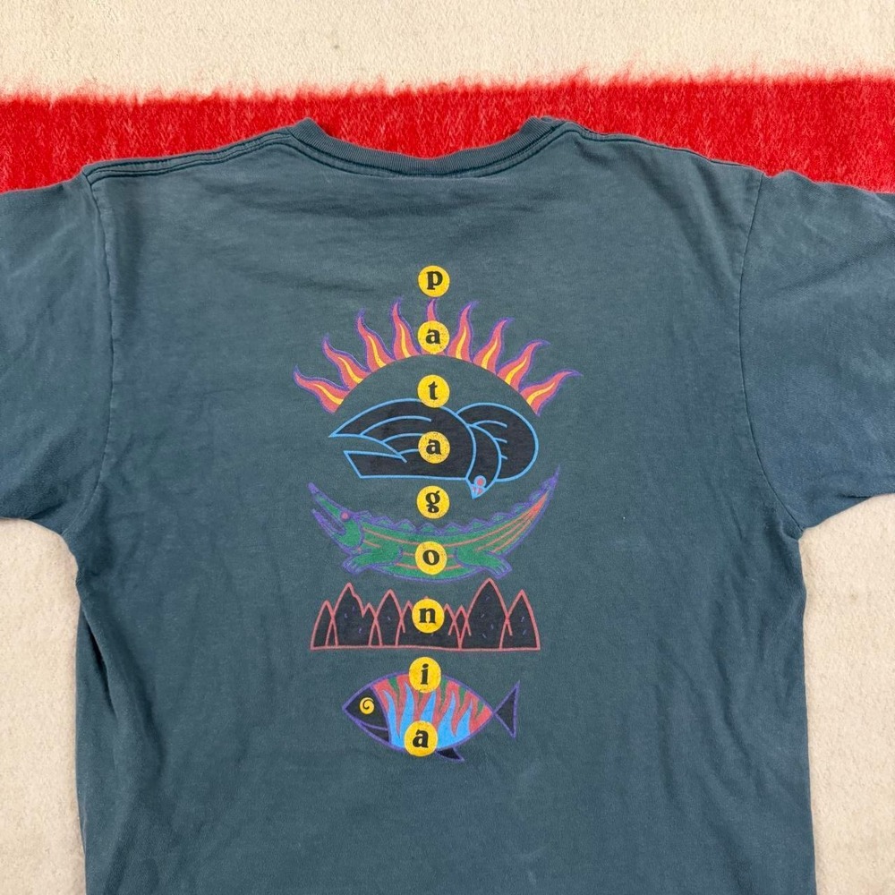 Vintage 90s Patagonia Graphic T-Shirt Made in USA M Small Marks See Photo